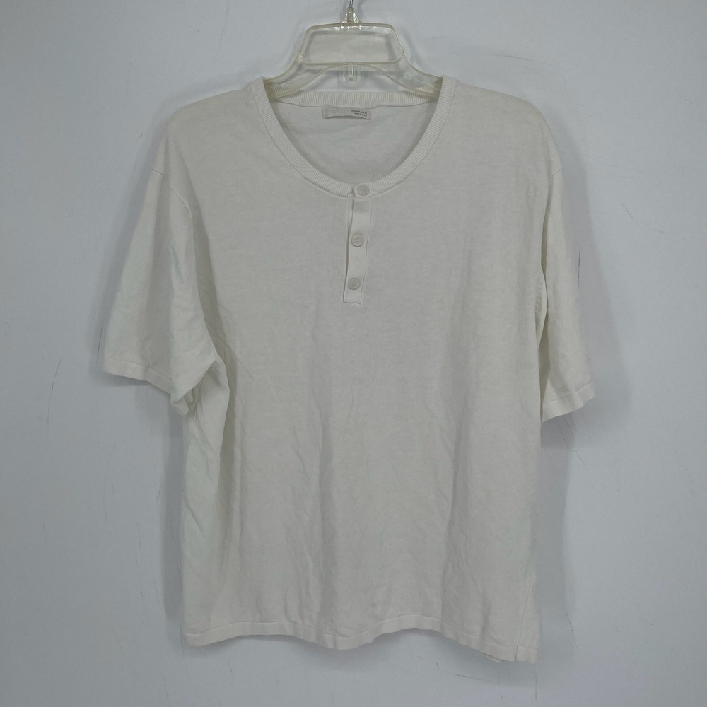 Zara Men's White Short Sleeve Knit Henley Pullover Layering T-Shirt Size XL